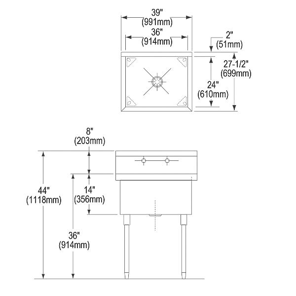 Elkay SS81362 Sturdibilt® Stainless Steel 39" x 27-1/2" x 14" Floor Mount Single Compartment Scullery Sink