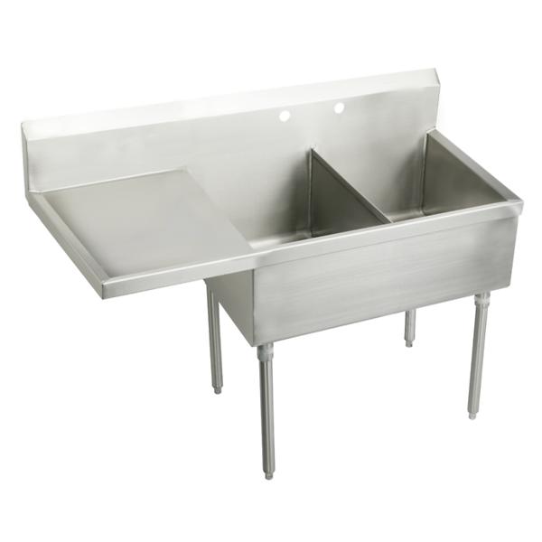 Elkay SS8230L2 Sturdibilt® Stainless Steel 55-1/2" x 27-1/2" x 14" Floor Mount Double Compartment Scullery Sink w/ Drainboard