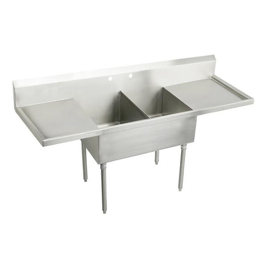 Elkay SS8230LR2 Sturdibilt® Stainless Steel 78" 27-1/2" x 14" Floor Mount Double Compartment Scullery Sink with Drainboard