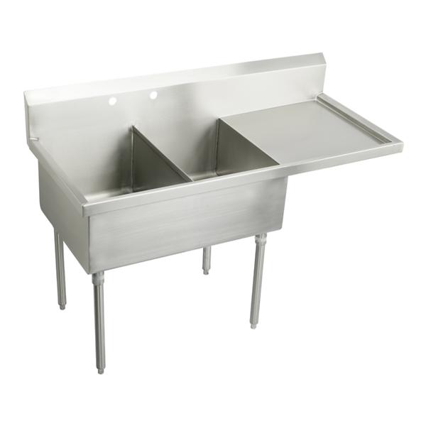 Elkay SS8230R2 Sturdibilt® Stainless Steel 55-1/2" x 27-1/2" x 14" Floor Mount Double Compartment Scullery Sink w/ Drainboard