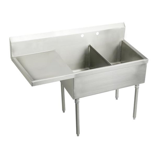 Elkay SS8236L2 Sturdibilt® Stainless Steel 61-1/2" x 27-1/2" x 14" Floor Mount Double Compartment Scullery Sink w/ Drainboard