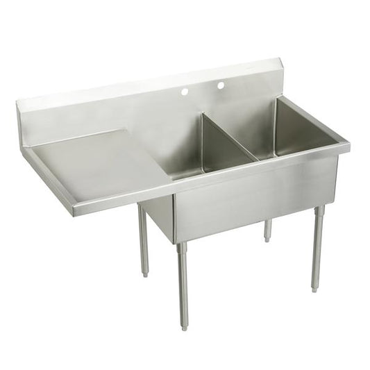 Elkay SS8248L2 Sturdibilt® Stainless Steel 73-1/2" x 27-1/2" x 14" Floor Mount Double Compartment Scullery Sink w/ Drainboard