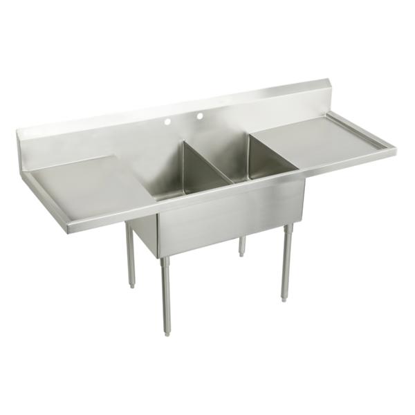 Elkay SS8248LR2 Sturdibilt® Stainless Steel 96" x 27-1/2" x 14" Floor Mount Double Compartment Scullery Sink with Drainboard