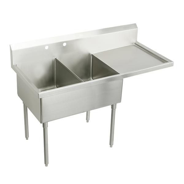 Elkay SS8248R2 Sturdibilt® Stainless Steel 73-1/2" x 27-1/2" x 14" Floor Mount Double Compartment Scullery Sink w/ Drainboard