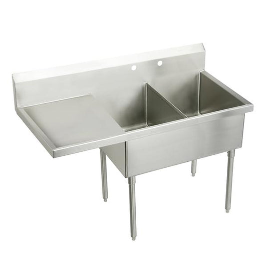 Elkay SS8254L2 Sturdibilt® Stainless Steel 79-1/2" x 27-1/2" x 14" Floor Mount Double Compartment Scullery Sink w/ Drainboard