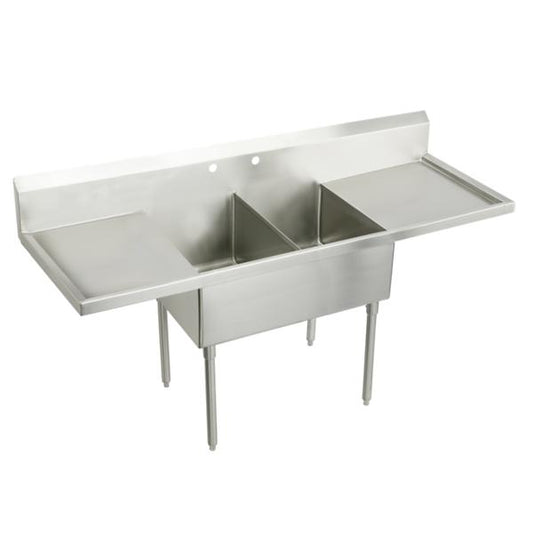 Elkay SS8254LR2 Sturdibilt® Stainless Steel 102" x 27-1/2" x 14" Floor Mount Double Compartment Scullery Sink with Drainboard