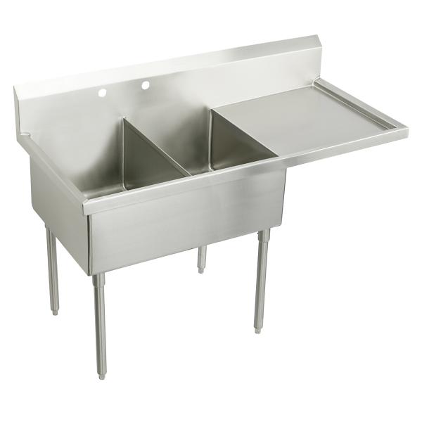 Elkay SS8254R2 Sturdibilt® Stainless Steel 79-1/2" x 27-1/2" x 14" Floor Mount Double Compartment Scullery Sink w/ Drainboard