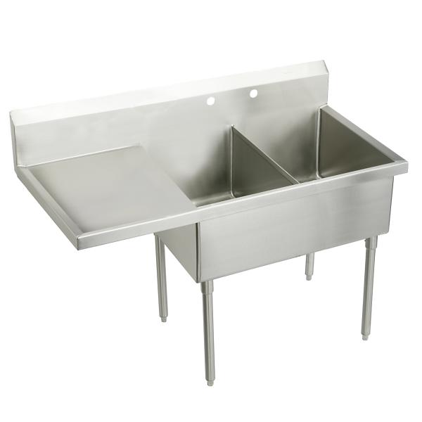 Elkay SS8260L2 Sturdibilt® Stainless Steel 85-1/2" x 27-1/2" x 14" Floor Mount Double Compartment Scullery Sink w/ Drainboard