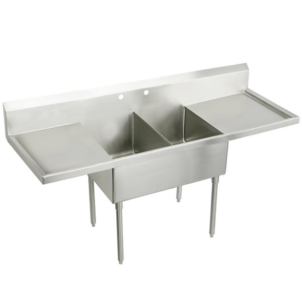 Elkay SS8260LR2 Sturdibilt® Stainless Steel 108" x 27-1/2" x 14" Floor Mount Double Compartment Scullery Sink with Drainboard