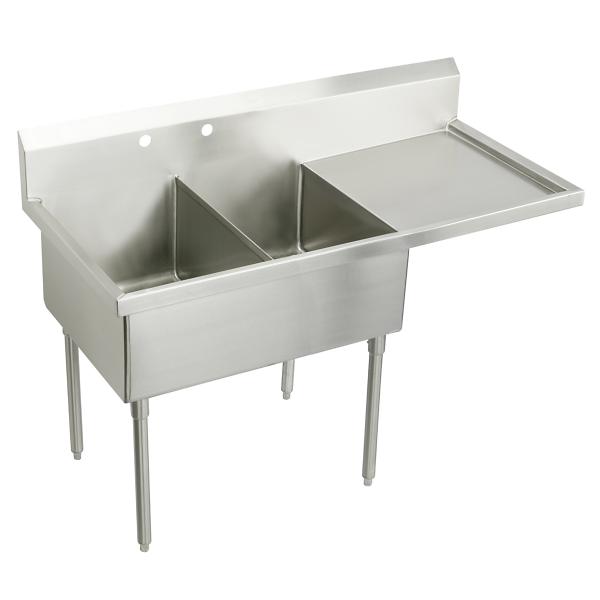 Elkay SS8260R2 Sturdibilt® Stainless Steel 85-1/2" x 27-1/2" x 14" Floor Mount Double Compartment Scullery Sink w/ Drainboard