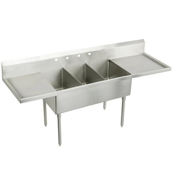 Elkay SS8345LR4 Sturdibilt® Stainless Steel 93" x 27-1/2" x 14" Floor Mount Triple Compartment Scullery Sink with Drainboard