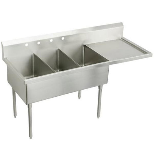 Elkay SS8345R4 Sturdibilt® Stainless Steel 70-1/2" x 27-1/2" x 14" Floor Mount Triple Compartment Scullery Sink w/ Drainboard