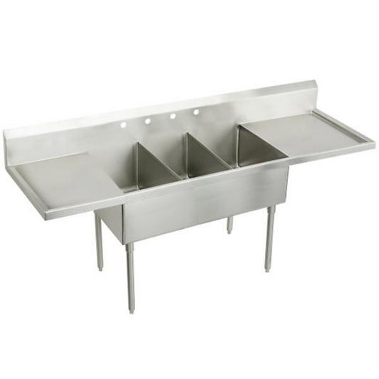 Elkay SS8354LR4 Sturdibilt® Stainless Steel 102" x 27-1/2" x 14" Floor Mount Triple Compartment Scullery Sink with Drainboard