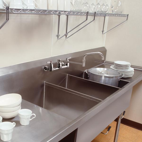 Elkay SS8354LR4 Sturdibilt® Stainless Steel 102" x 27-1/2" x 14" Floor Mount Triple Compartment Scullery Sink with Drainboard