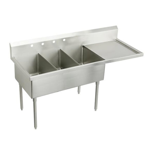 Elkay SS8354R4 Sturdibilt® Stainless Steel 79-1/2" x 27-1/2" x 14" Floor Mount Triple Compartment Scullery Sink w/ Drainboard