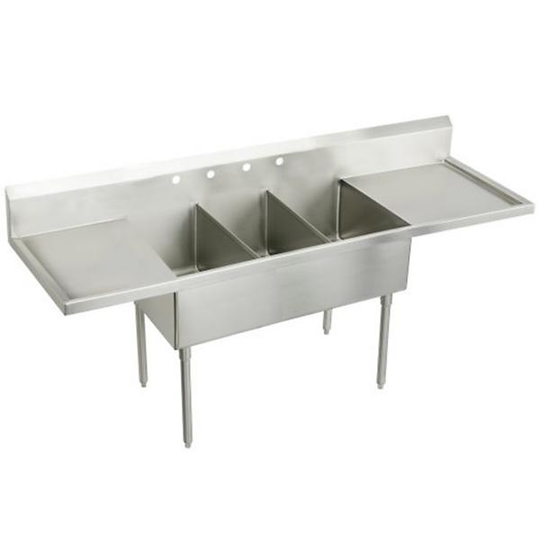 Elkay SS8360LR4 Sturdibilt® Stainless Steel 108" x 27-1/2" x 14" Floor Mount Triple Compartment Scullery Sink with Drainboard