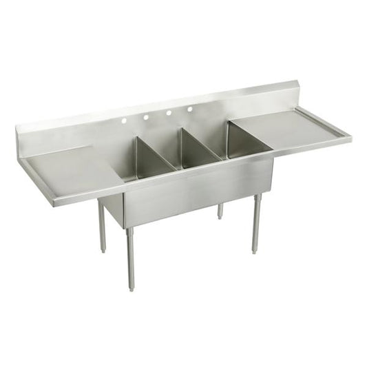 Elkay SS8372LR Sturdibilt Stainless Steel 120" x 27-1/2" x 14" Floor Mount Triple Compartment Scullery Sink with Drainboard