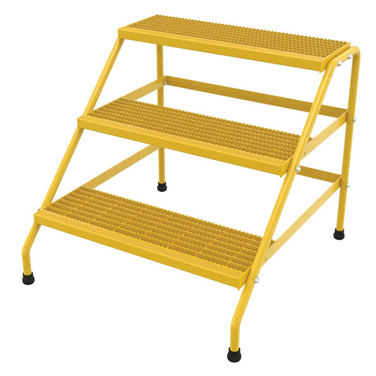 Vestil SSA-3W-KD-Y Alum Step Stand, 3 Step, Wide, Knock Down, 3 Steps, 30 Overall Height, Aluminum, Yellow