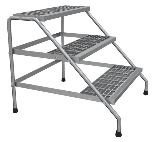 Vestil SSA-3W-KD Aluminum Wide 3, Step Stand, Knock Down, 3 Steps, 30 Overall Height, Aluminum, Silver