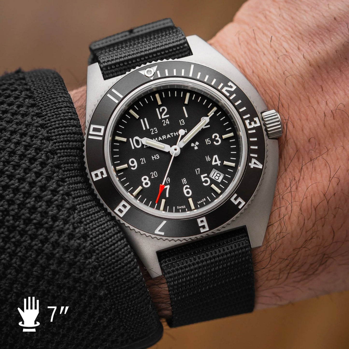 Marathon WW194013SS-0102 Stainless Steel Pilot's Navigator with Date - 41mm - with Black Ballistic Nylon Strap 12"