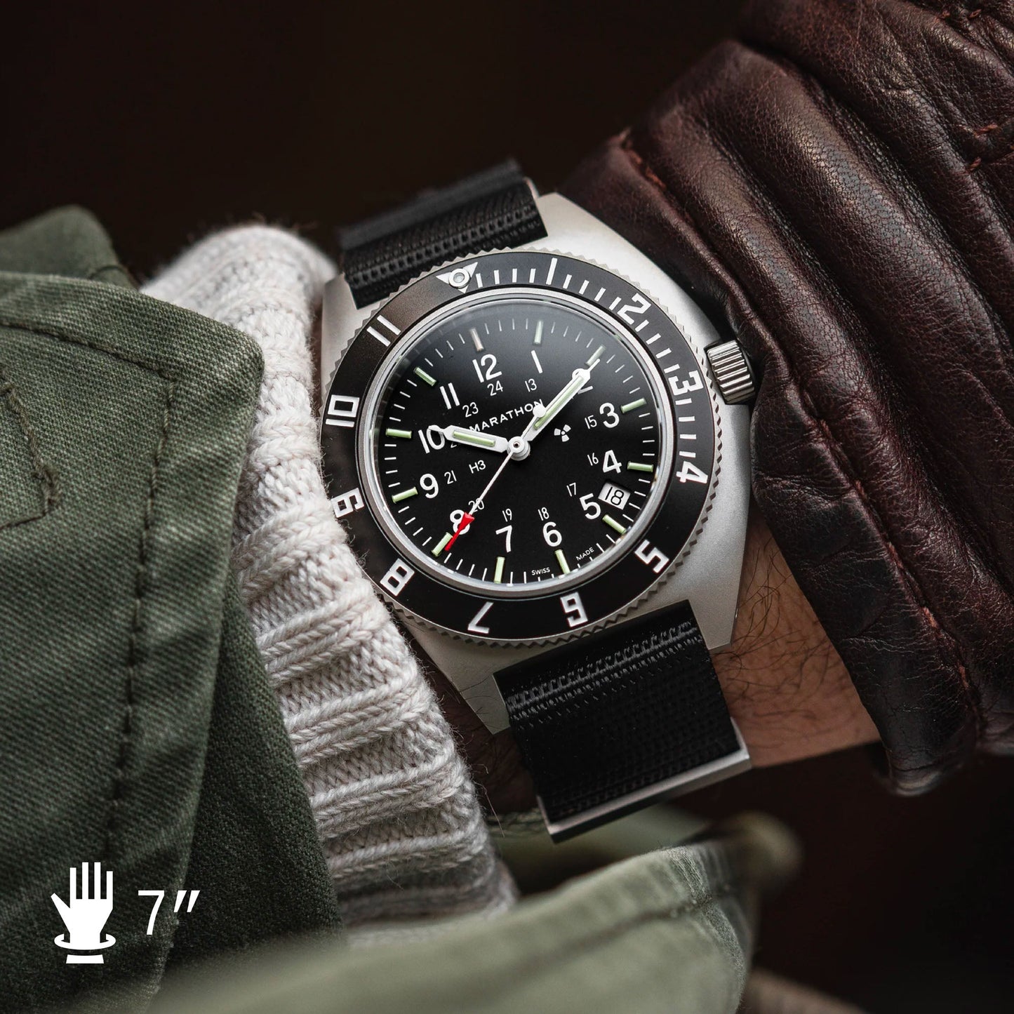 Marathon WW194013SS-0103 Stainless Steel Pilot's Navigator with Date - 41mm - US Gov with Black Defence Standard Nylon strap