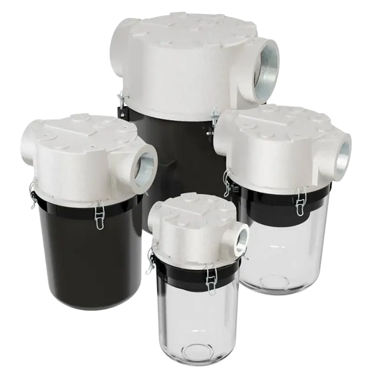 Solberg ST-SML235-250C SpinMeister® Extreme Duty Vacuum Filter – 2.5" NPSC, 15 Micron Precleaner, See-Through Bowl
