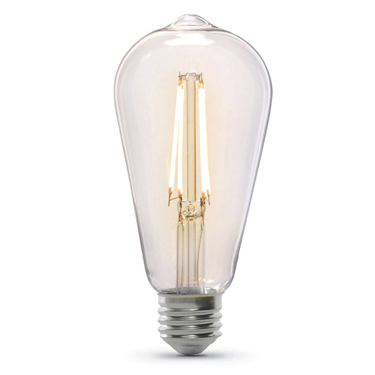 Feit Electric ST19/CL/VG/LED/2 5.5W (60W Replacement) ST19 E26 Dimmable Straight Filament Clear Glass Vintage Edison LED Light Bulb, Warm Light (2-Pack)