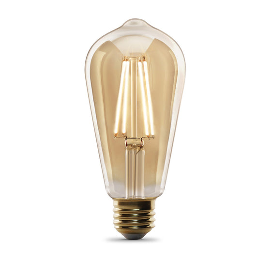 Feit Electric ST19/VG/LED/2 5.5W (60W Replacement) ST19 E26 Dimmable Straight Filament Amber Glass Vintage Edison LED Light Bulb, Warm Light (2-Pack)