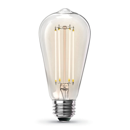 Feit Electric ST19100CL/927CA/4 12W (100W Replacement) ST19 E26 Dimmable Straight Filament Clear Glass Vintage Edison LED Light Bulb, Soft White (4-Pack)