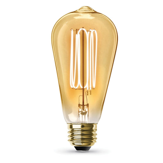 Feit Electric ST1940/VG/TFIL/2 3.8W (40W Equivalent) ST19 E26 Dimmable Exposed Thin Filament Amber Glass Vintage Edison LED Light Bulb, Warm Light (2-Pack)