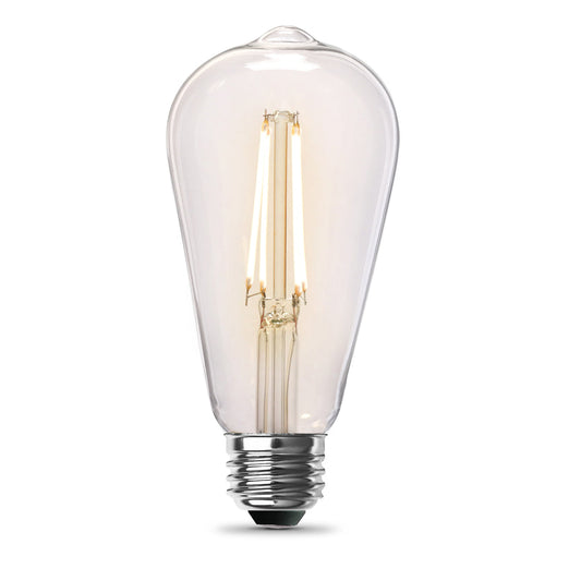 Feit Electric ST1960/CL/927CA/2 8.8W (60W Replacement) ST19 E26 Dimmable Straight Filament Clear Glass Vintage Edison LED Light Bulb, Soft White (2-Pack)