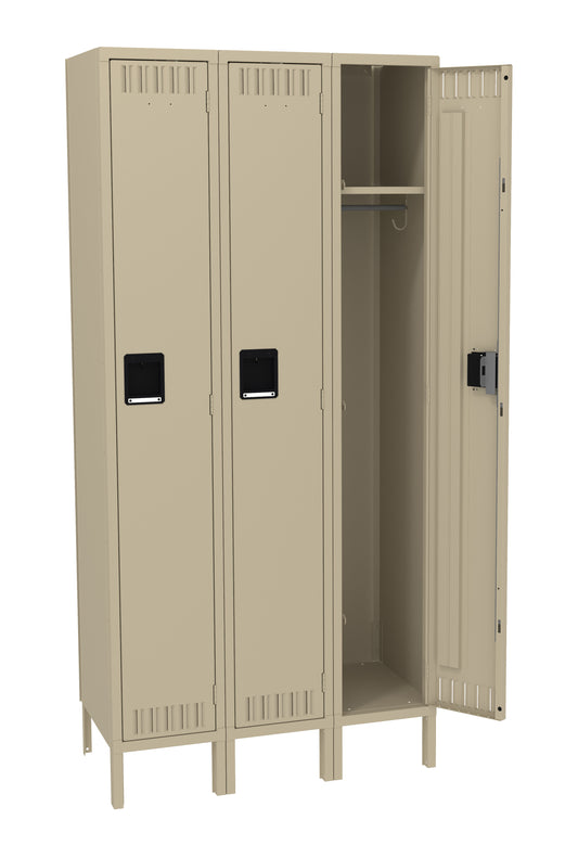 Tennsco STK-121572-3 Single Tier Locker - Three Wide With Legs (Unassembled)