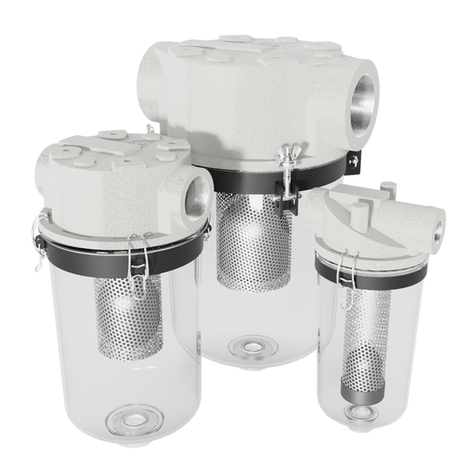 Solberg STS-300C Inline Straight-Through Vacuum Liquid Separator – 3" FPT, Polycarbonate Bowl, Float Shutoff