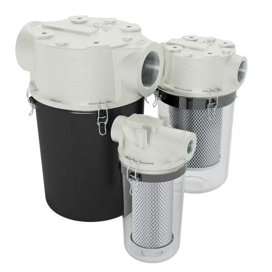 Solberg ST-234P-300C Inline Straight-Through Vacuum Filter – 3" FNPT, Paper Element, 2 Micron, See-Through Bowl