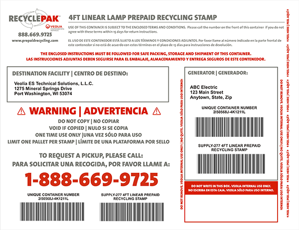 Recycle-Pak SUPPLY-277 4Ft Linear Lamp Prepaid Recycling Stamp