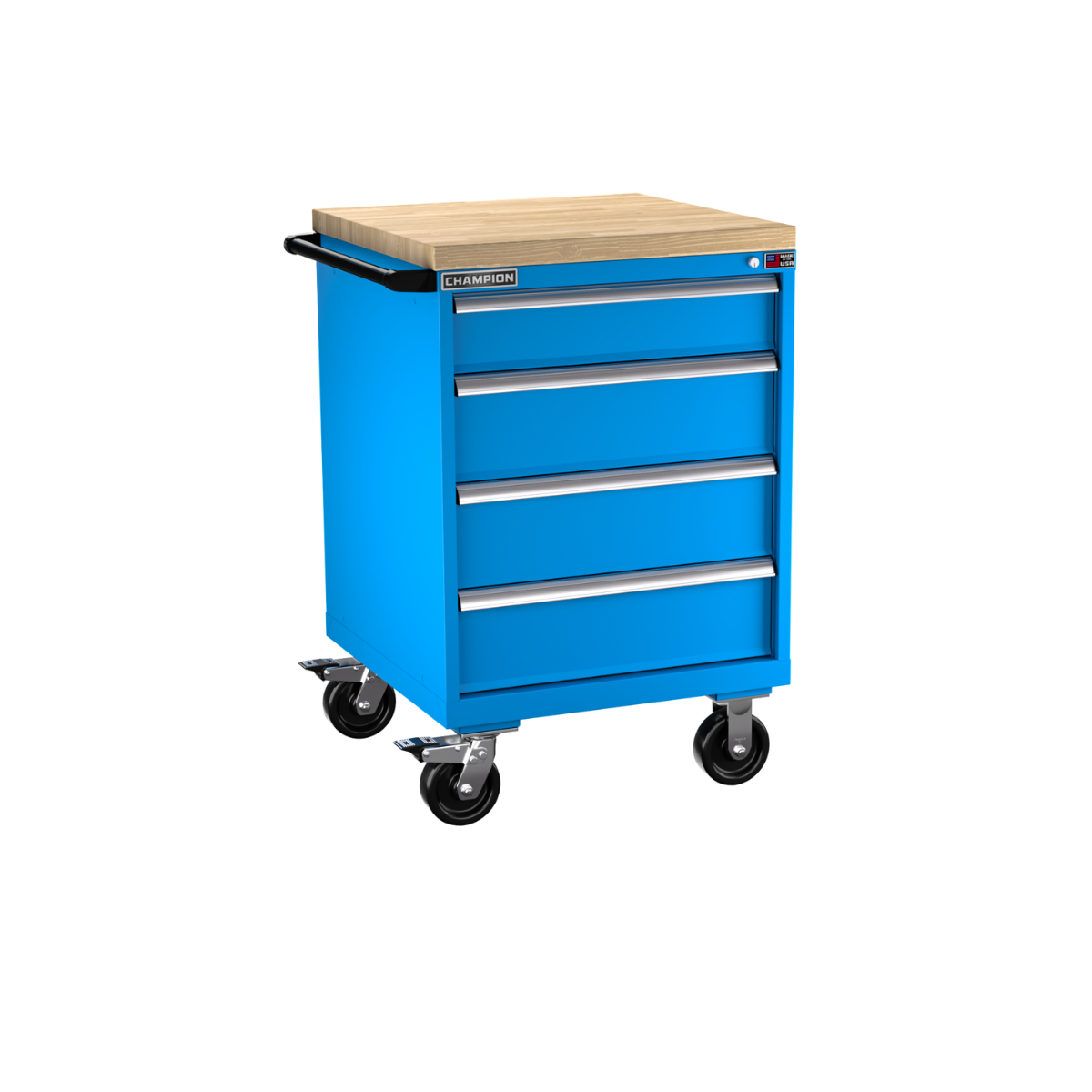 Champion Tool Storage SW1500-0401IL-MB8-BBT-BB 4-Drawer Standard Depth Mobile Modular Cabinet SW0401IL | 28-1/4"W x 43-1/4"H x 28-1/2"D, Bright Blue