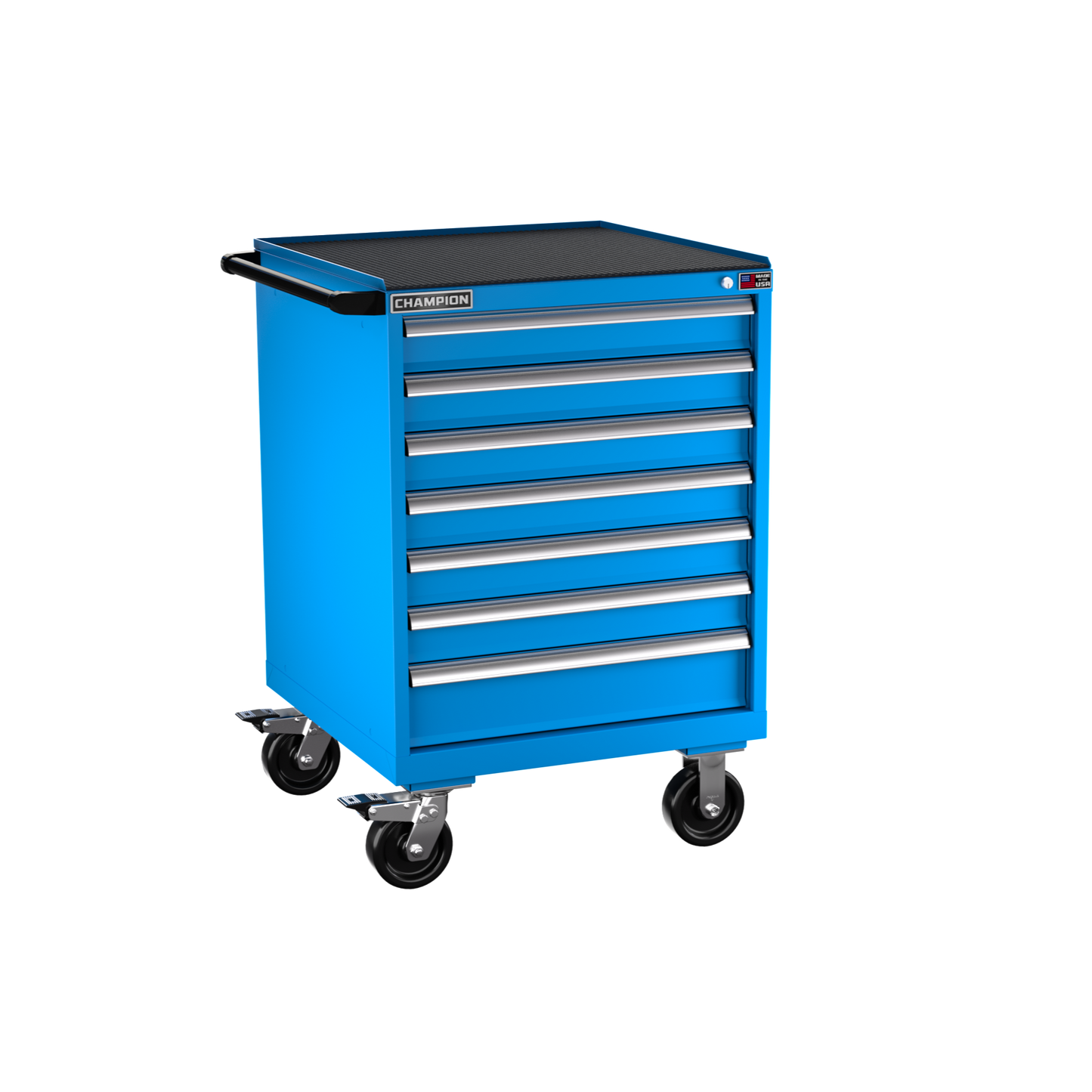 Champion Tool Storage SW1500-0701IL-MB8-RT-BB 7-Drawer Standard Depth Mobile Modular Cabinet SW0701IL | 28-1/4"W x 42-1/4"H x 28-1/2"D, Bright Blue