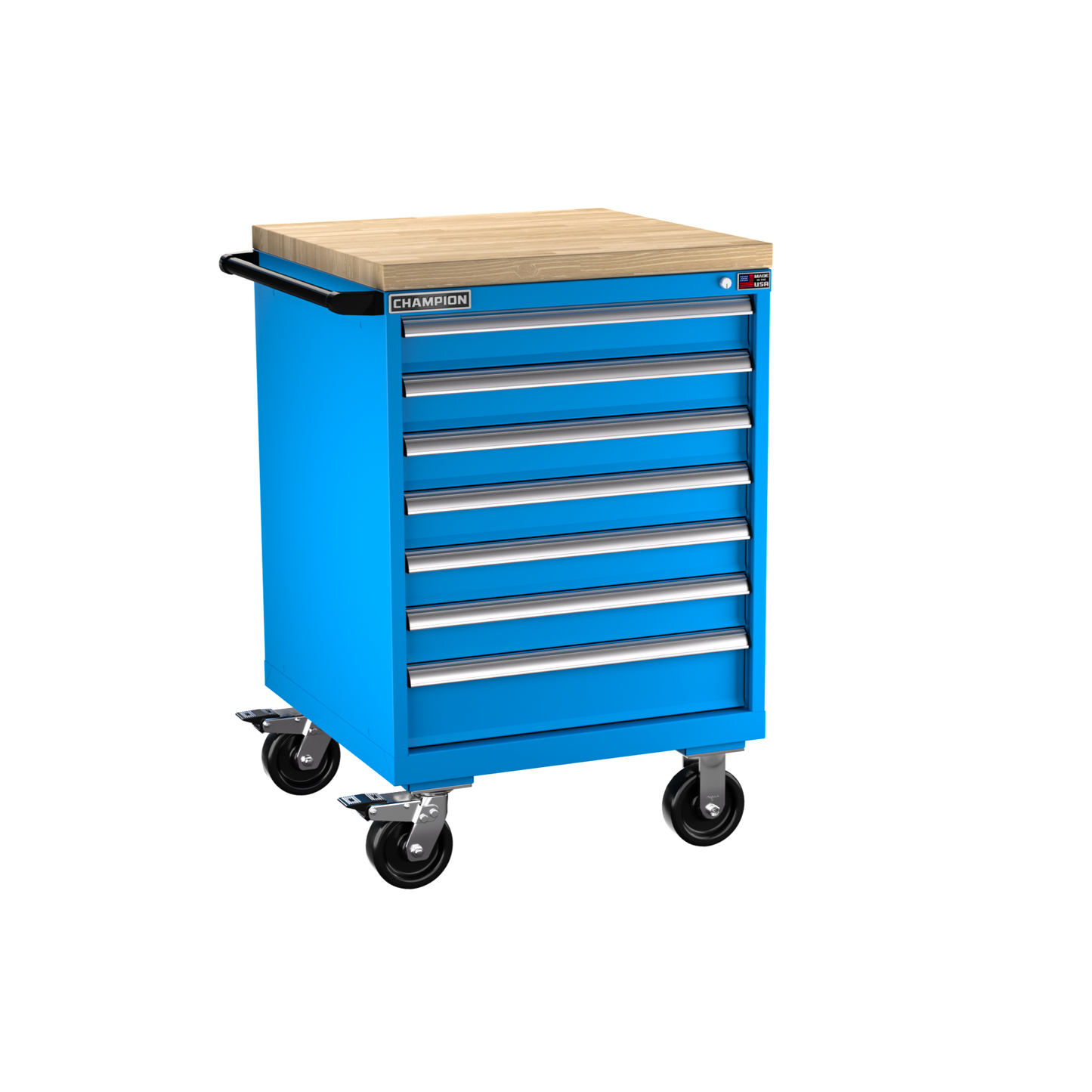 Champion Tool Storage SW1500-0702IL-MB8-BBT-BB 7-Drawer Standard Depth Mobile Modular Cabinet SW0702IL | 28-1/4"W x 43-1/4"H x 28-1/2"D, Bright Blue