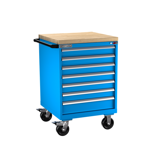 Champion Tool Storage SW1500-0702IL-MB8-BBT-BB 7-Drawer Standard Depth Mobile Modular Cabinet SW0702IL | 28-1/4"W x 43-1/4"H x 28-1/2"D, Bright Blue