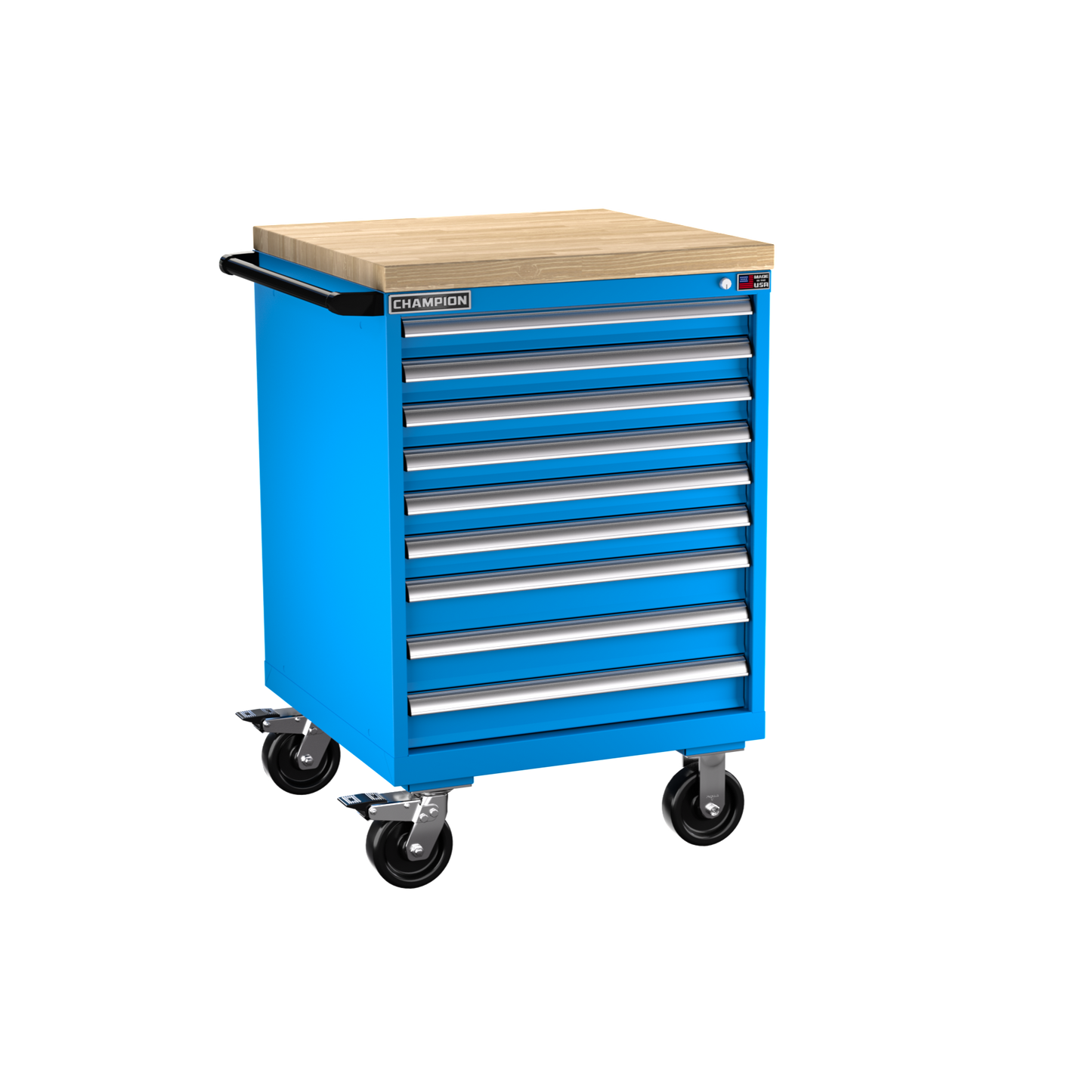 Champion Tool Storage SW1500-0901IL-MB8-BBT-BB 9-Drawer Standard Depth Mobile Modular Cabinet SW0901IL | 28-1/4"W x 43-1/4"H x 28-1/2"D, Bright Blue