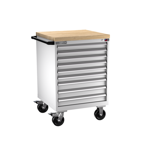 Champion Tool Storage SW1500-0901IL-MB8-BBT-LG 9-Drawer Standard Depth Mobile Modular Cabinet SW0901IL | 28-1/4"W x 43-1/4"H x 28-1/2"D, Light Gray