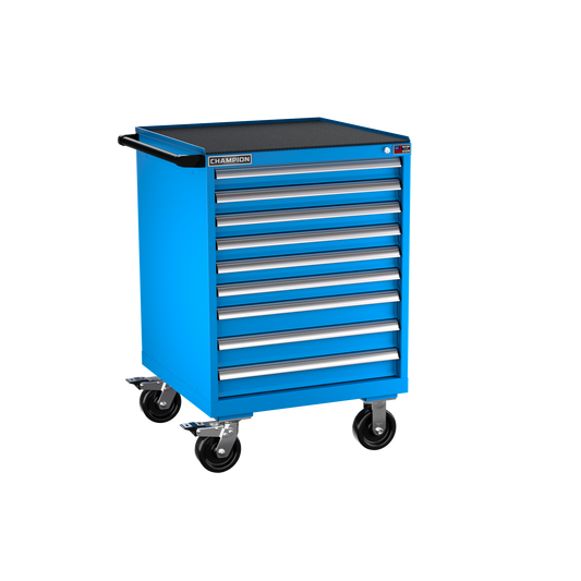 Champion Tool Storage SW1500-0901IL-MB8-RT-BB 9-Drawer Standard Depth Mobile Modular Cabinet SW0901IL | 28-1/4"W x 42-1/4"H x 28-1/2"D, Bright Blue