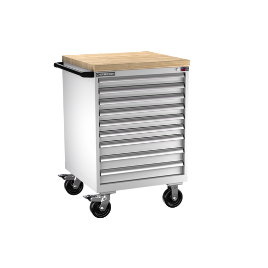 Champion Tool Storage SW1500-0901ILC-MB8-BBT-LG 9-Drawer Standard Depth Mobile Modular Cabinet SW0901ILC | 28-1/4"W x 43-1/4"H x 28-1/2"D, Light Gray