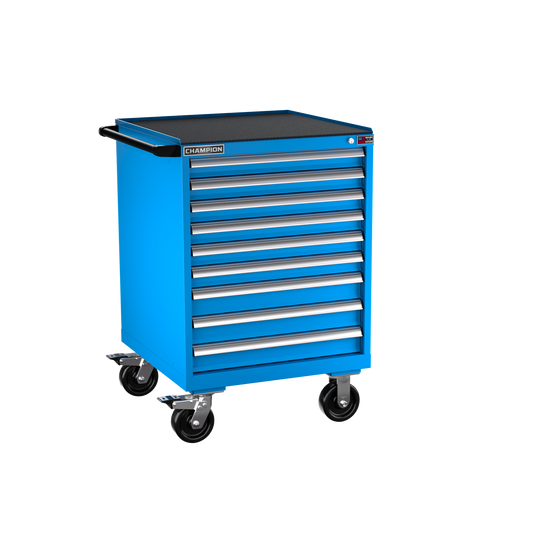 Champion Tool Storage SW1500-0901ILC-MB8-RT-BB 9-Drawer Standard Depth Mobile Modular Cabinet SW0901ILC | 28-1/4"W x 42-1/4"H x 28-1/2"D, Bright Blue
