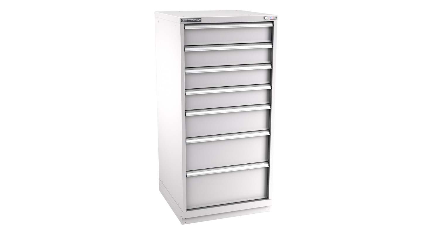 Champion Tool Storage SW2700-0701-ILC-FTB-LG 7-Drawer Standard Depth Modular Cabinet SW0701 | 28-1/4"W x 59-1/2"H x 28-1/2"D, Light Gray