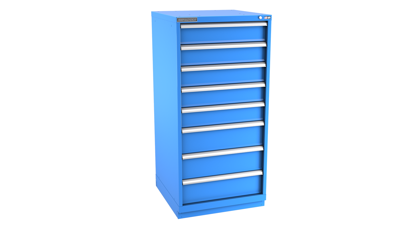 Champion Tool Storage SW2700-0802-ILC-FTB-BB 8-Drawer Standard Depth Modular Cabinet SW0802 | 28-1/4"W x 59-1/2"H x 28-1/2"D, Bright Blue