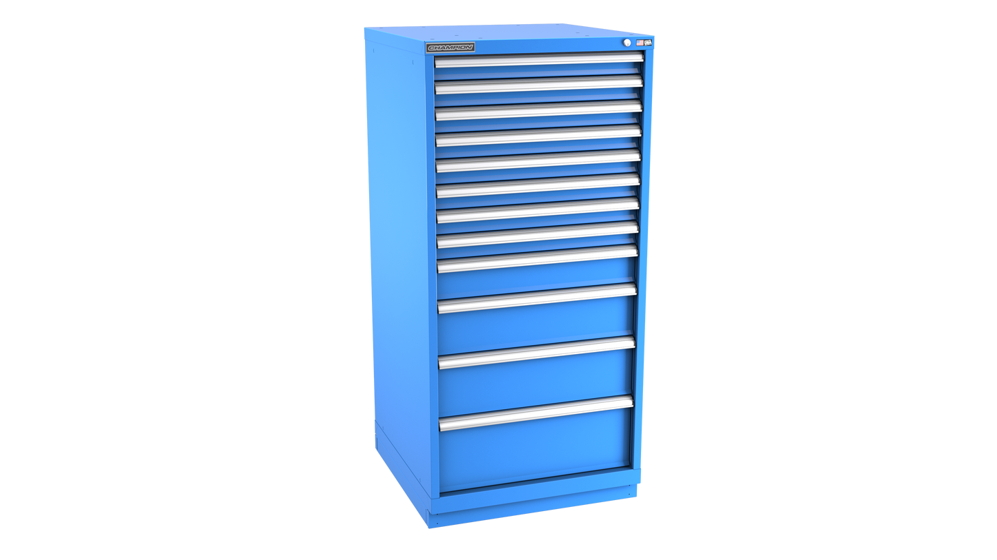 Champion Tool Storage SW2700-1202-ILC-FTB-BB 12-Drawer Standard Depth Modular Cabinet SW1202 | 28-1/4"W x 59-1/2"H x 28-1/2"D, Bright Blue