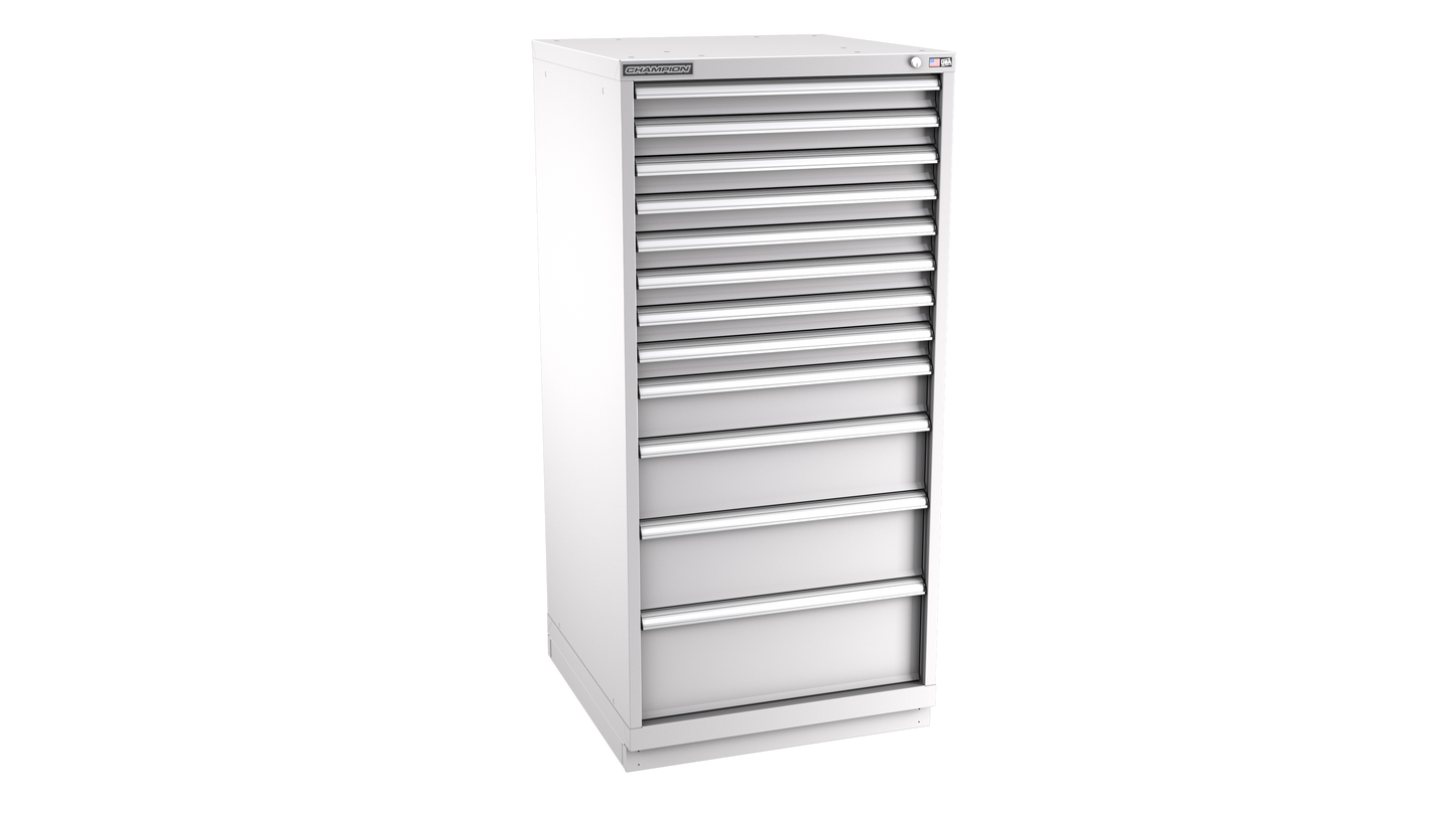 Champion Tool Storage SW2700-1202-ILC-FTB-LG 12-Drawer Standard Depth Modular Cabinet SW1202 | 28-1/4"W x 59-1/2"H x 28-1/2"D, Light Gray