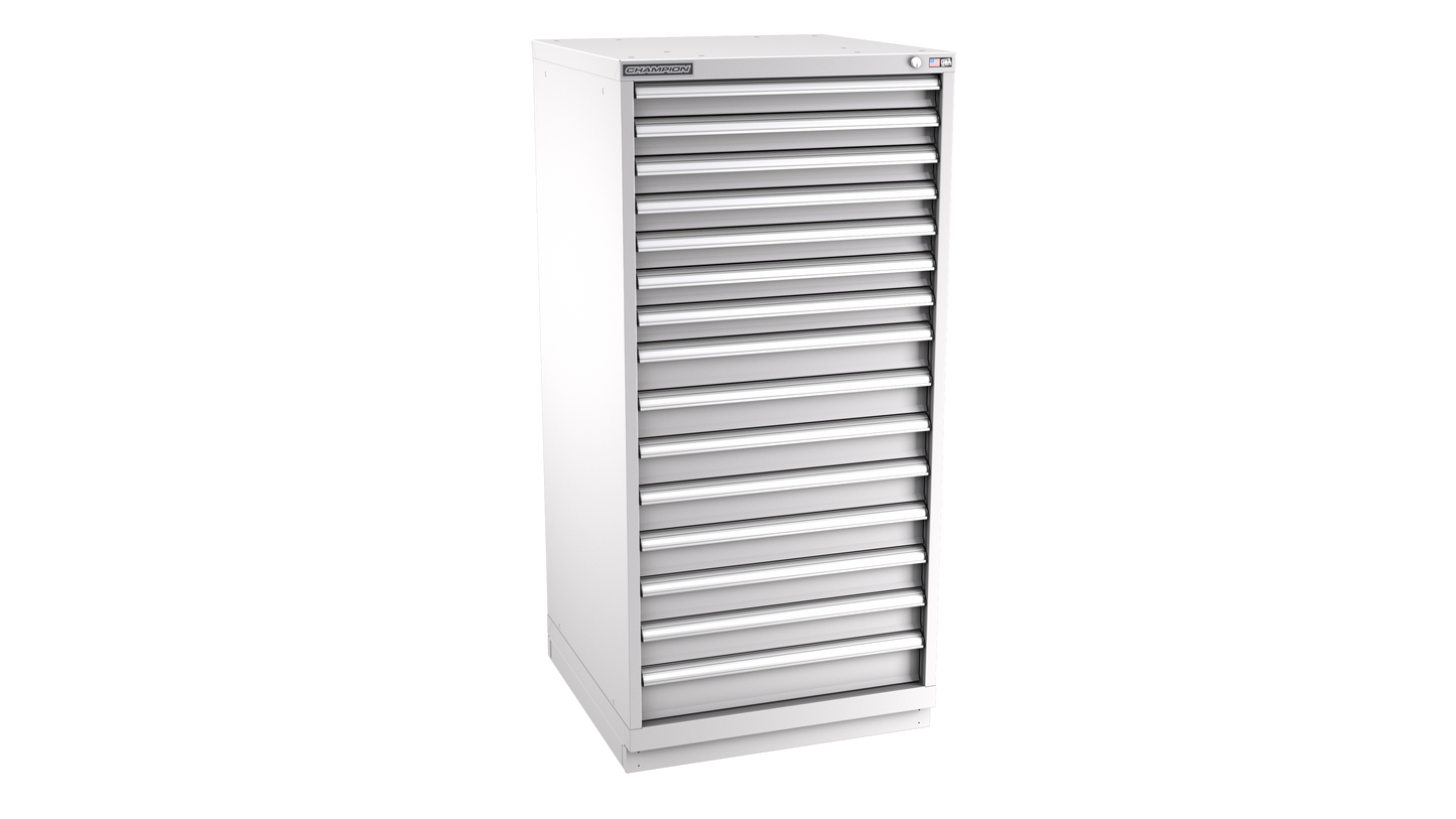 Champion Tool Storage SW2700-1501-ILC-FTB-LG 15-Drawer Standard Depth Modular Cabinet SW1501 | 28-1/4"W x 59-1/2"H x 28-1/2"D, Light Gray