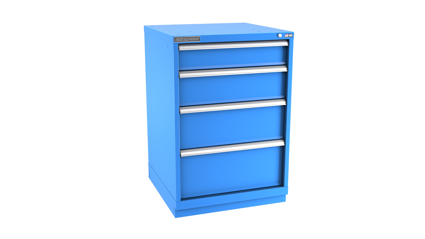 Champion Tool Storage SWS1800-0402-ILC-FTB-BB 4-Drawer Shallow Depth Modular Cabinet SWS0402 | 28-1/4"W x 41-3/4"H x 22-1/2"D, Bright Blue